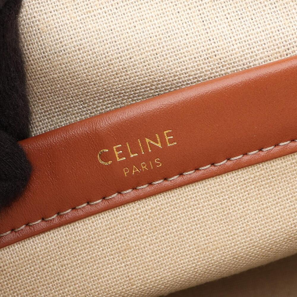 Celine Cabas Thais Tote Bag Canvas Leather Beige Ivory White Black - Picture 4 of 7